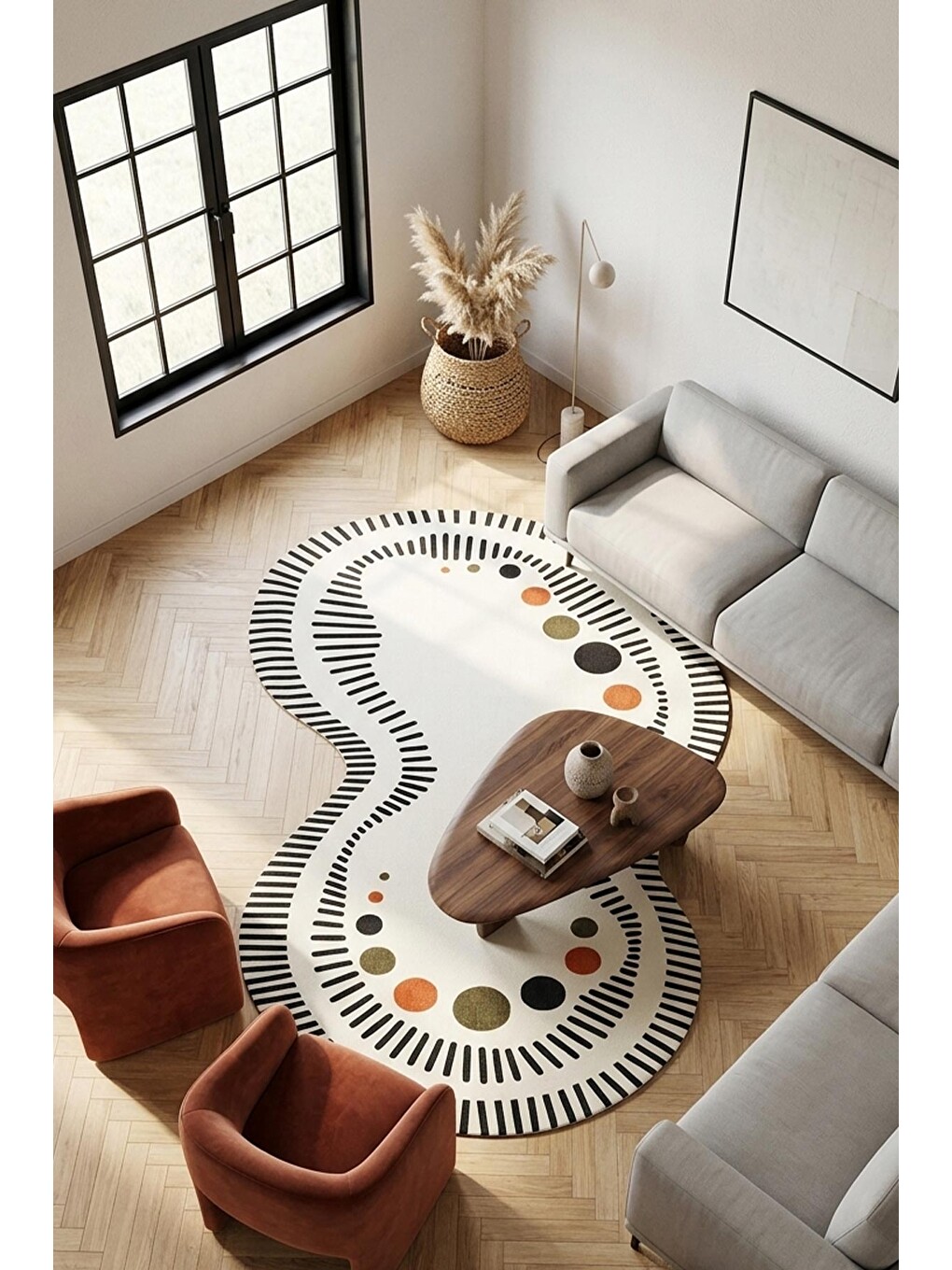 Siyah Modern Dekoratif Halı – Makinada Yıkanabilir, Kaymaz Taban, İnce Lazer Kesim Halı-2
