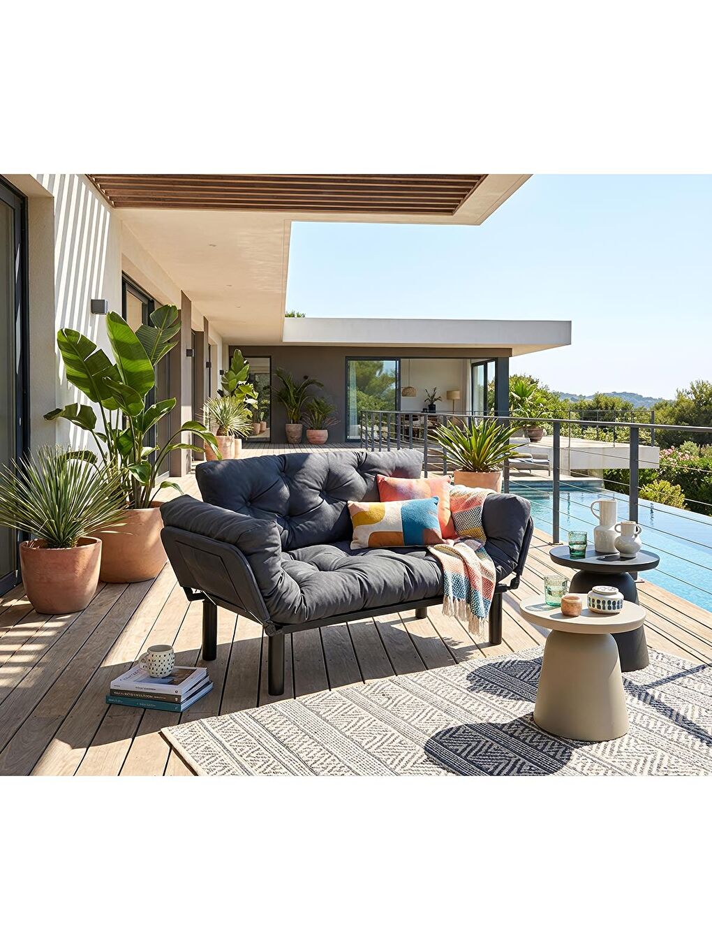 Antrasit Nitta İkili Su Geçirmez Yataklı Bahçe Koltuğu - Antasit