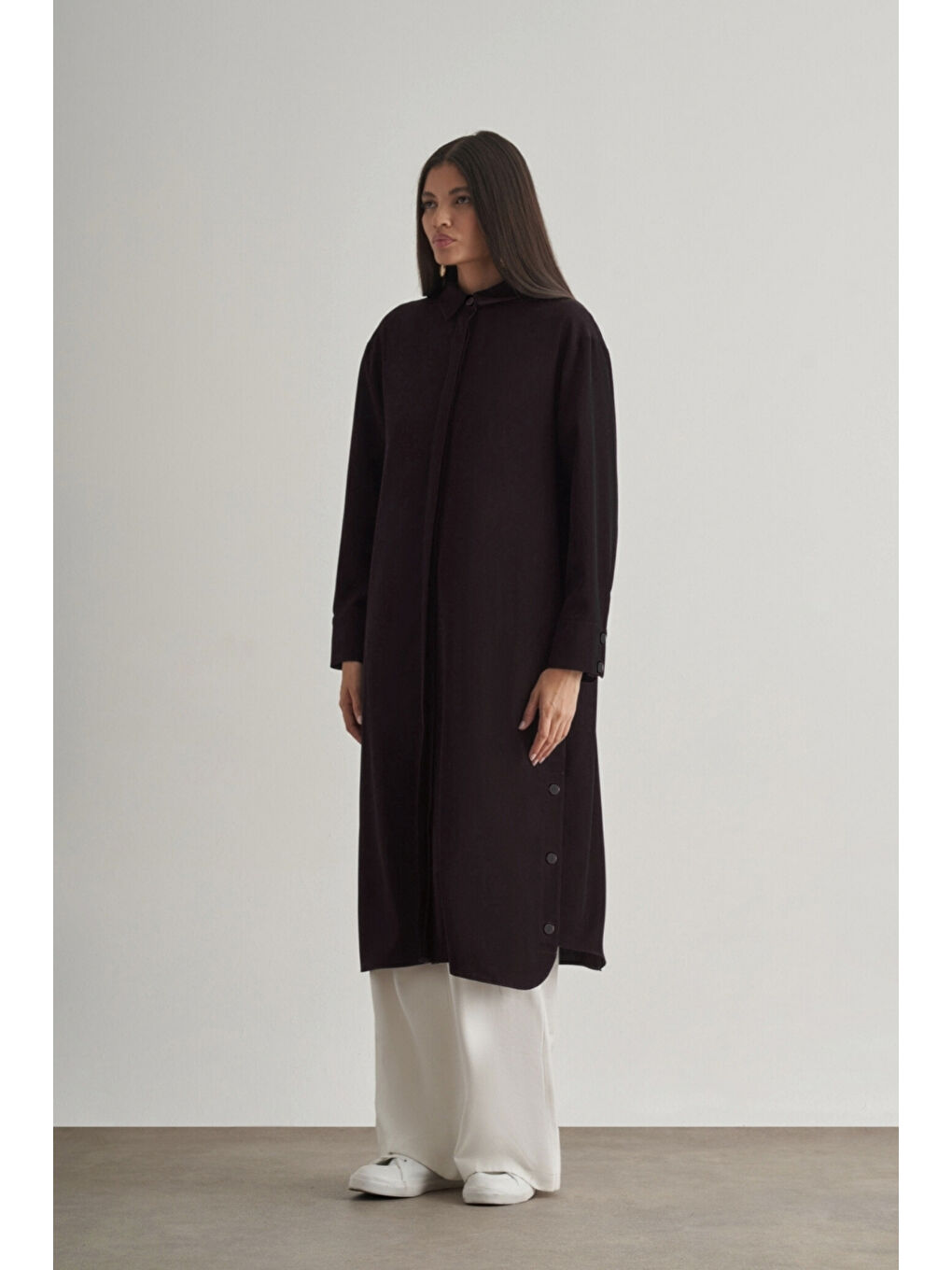 Mizallle Çıtçıtlı Uzun Yazlık Siyah Tunik-1