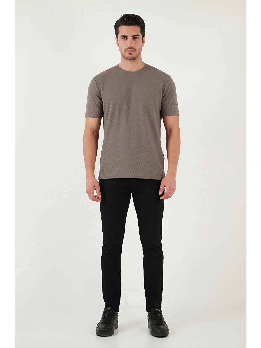 Kahverengi Pamuklu Bisiklet Yaka Kısa Kollu T Shirt 5904115-2