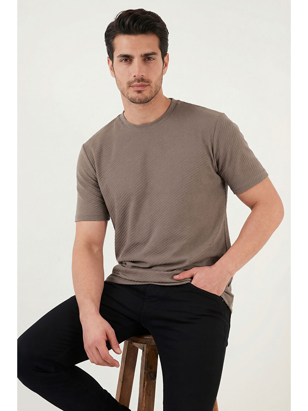 Kahverengi Pamuklu Bisiklet Yaka Kısa Kollu T Shirt 5904115-3