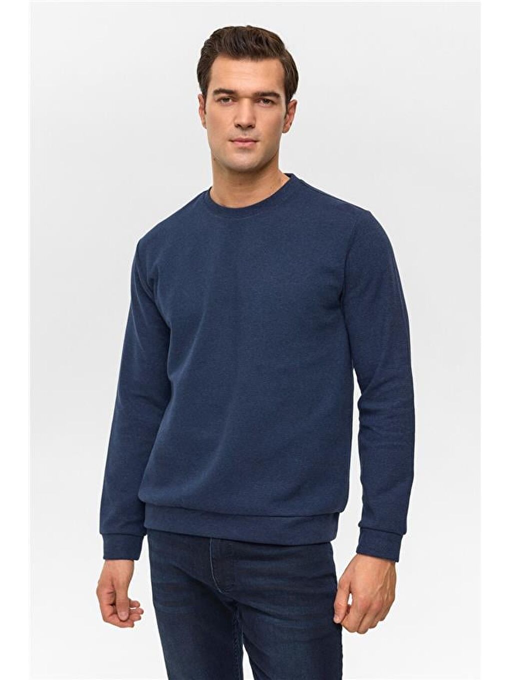 Lacivert Regular Düz Bisiklet Yaka Sweatshirt