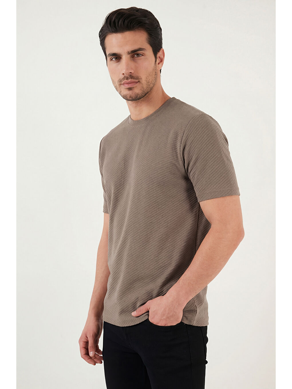 Kahverengi Pamuklu Bisiklet Yaka Kısa Kollu T Shirt 5904115-4