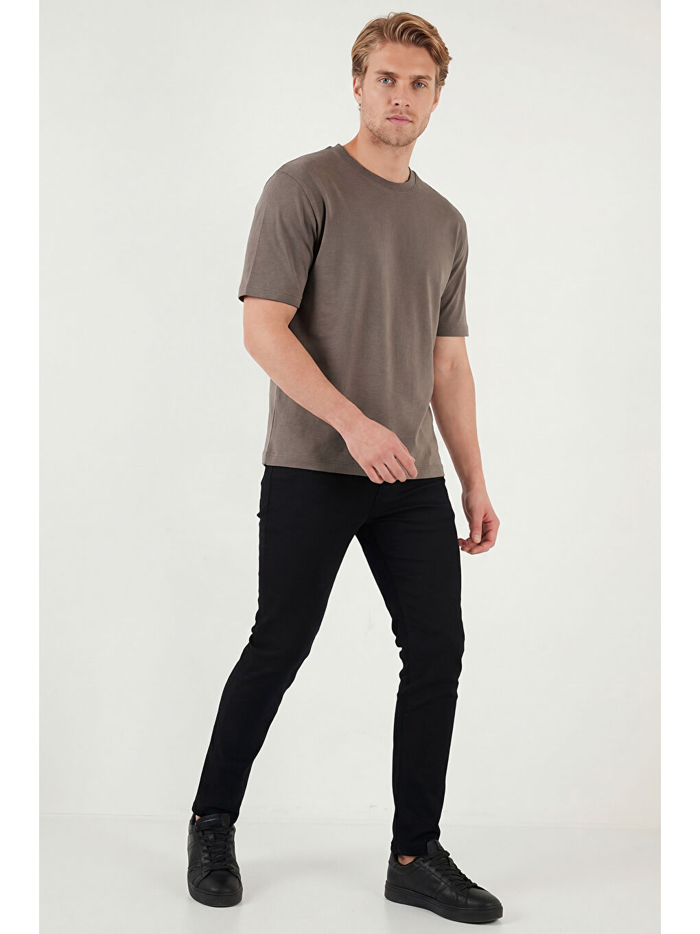 Kahverengi Pamuklu Bisiklet Yaka Kısa Kollu T Shirt 5904114-2