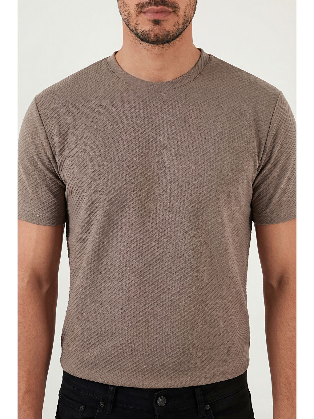 Kahverengi Pamuklu Bisiklet Yaka Kısa Kollu T Shirt 5904115-5