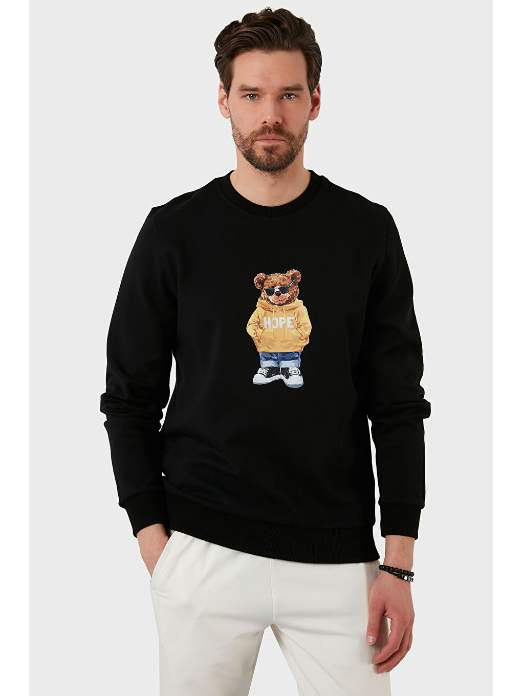 Siyah Baskılı Pamuk Karışımlı Regular Fit Bisiklet Yaka Sweat 6141002B-2