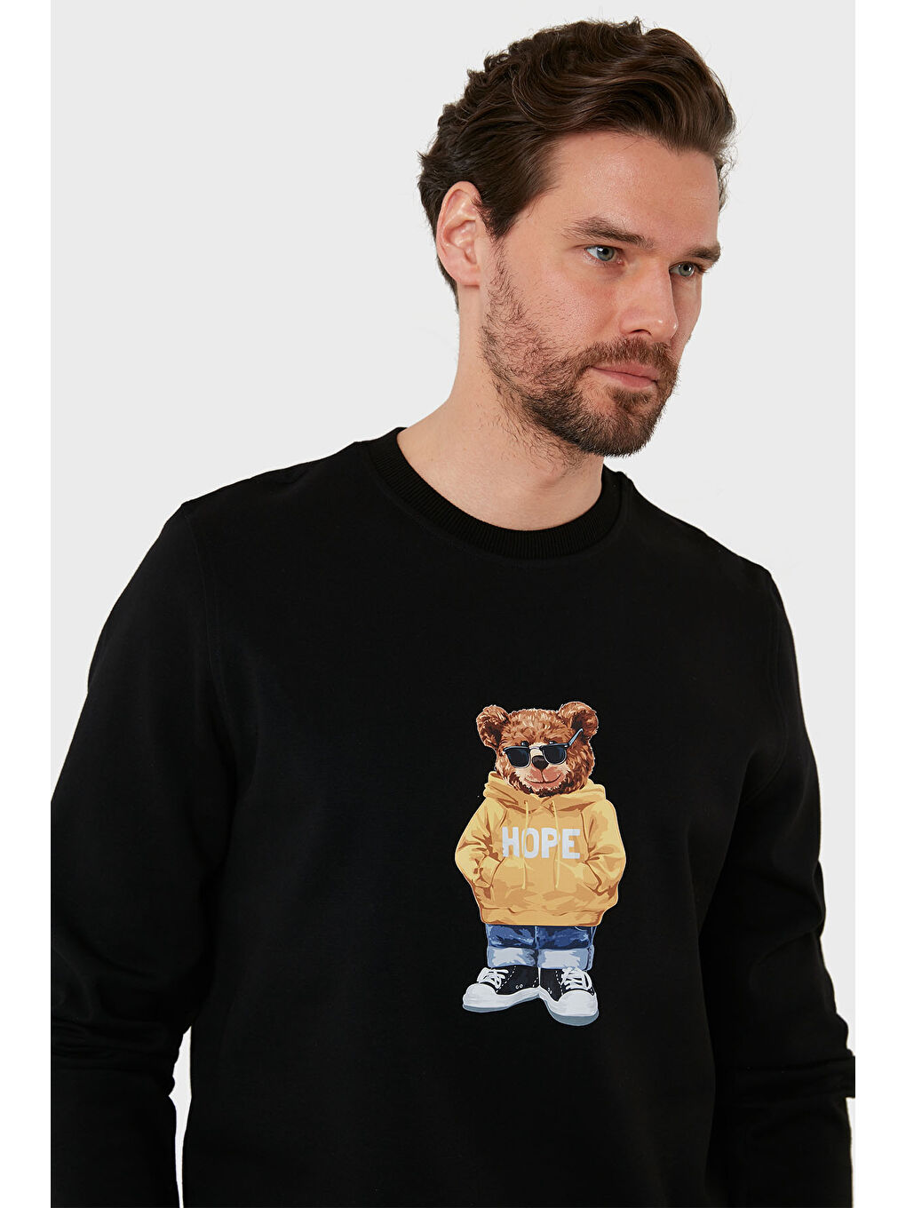 Siyah Baskılı Pamuk Karışımlı Regular Fit Bisiklet Yaka Sweat 6141002B-3