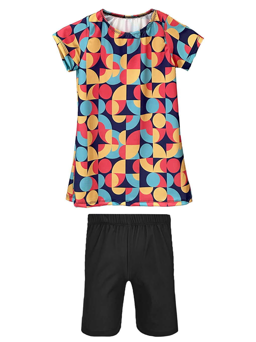 Sarı Kız Çocuk Kısa Kollu Elastanlı Taytlı Yarı Kapalı Mayo R5005 Pervin