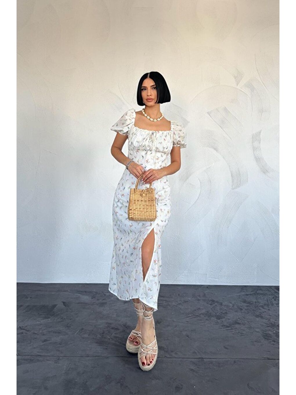 Lila Çiçekli Yazlık Elbise