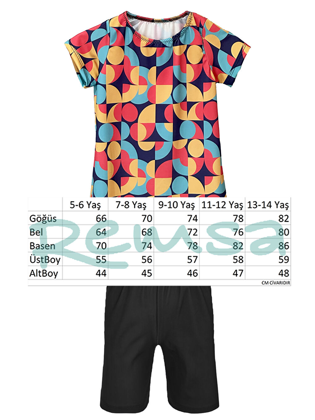 Sarı Kız Çocuk Kısa Kollu Elastanlı Taytlı Yarı Kapalı Mayo R5005 Pervin-2