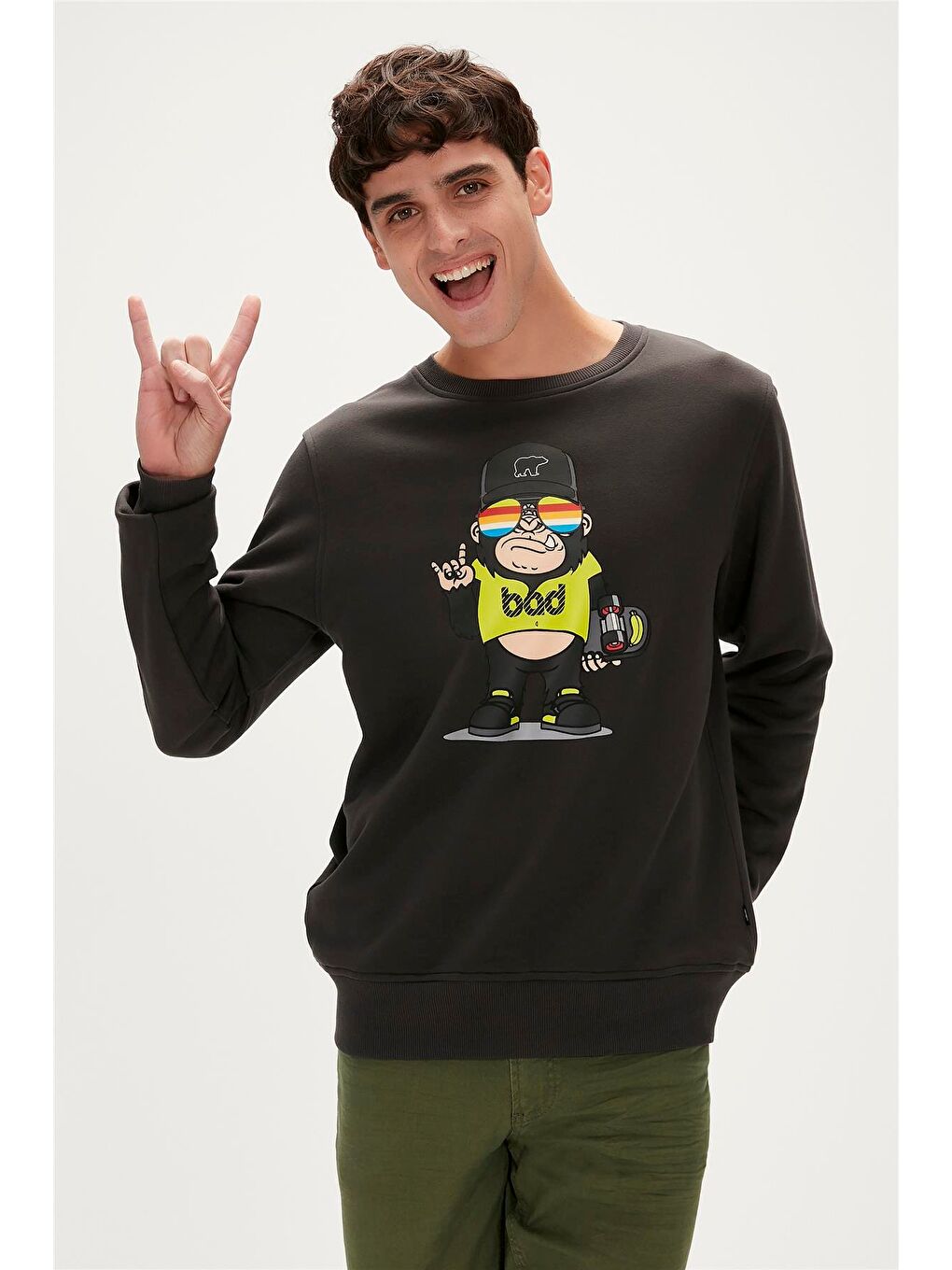 Bad Bear Antrasit Funky Crewneck Antrasit Baskılı Erkek Sweatshirt