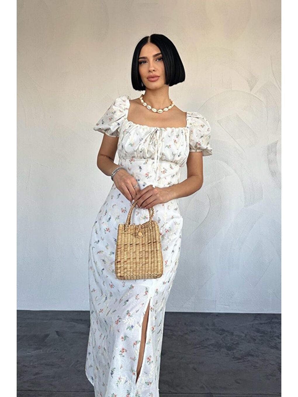 Lila Çiçekli Yazlık Elbise-1