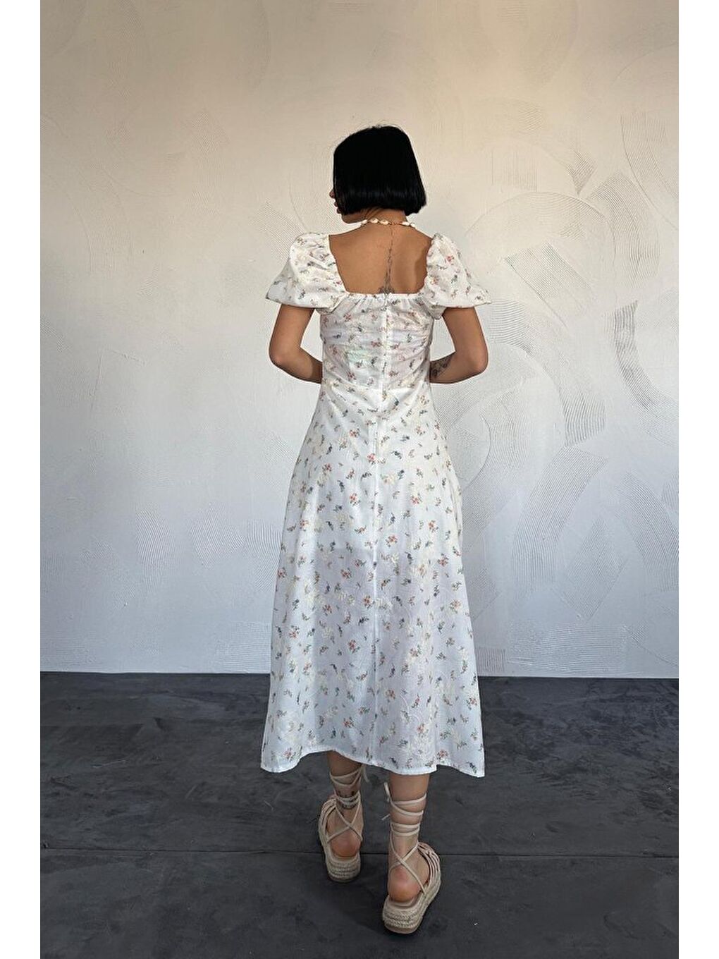 Lila Çiçekli Yazlık Elbise-2