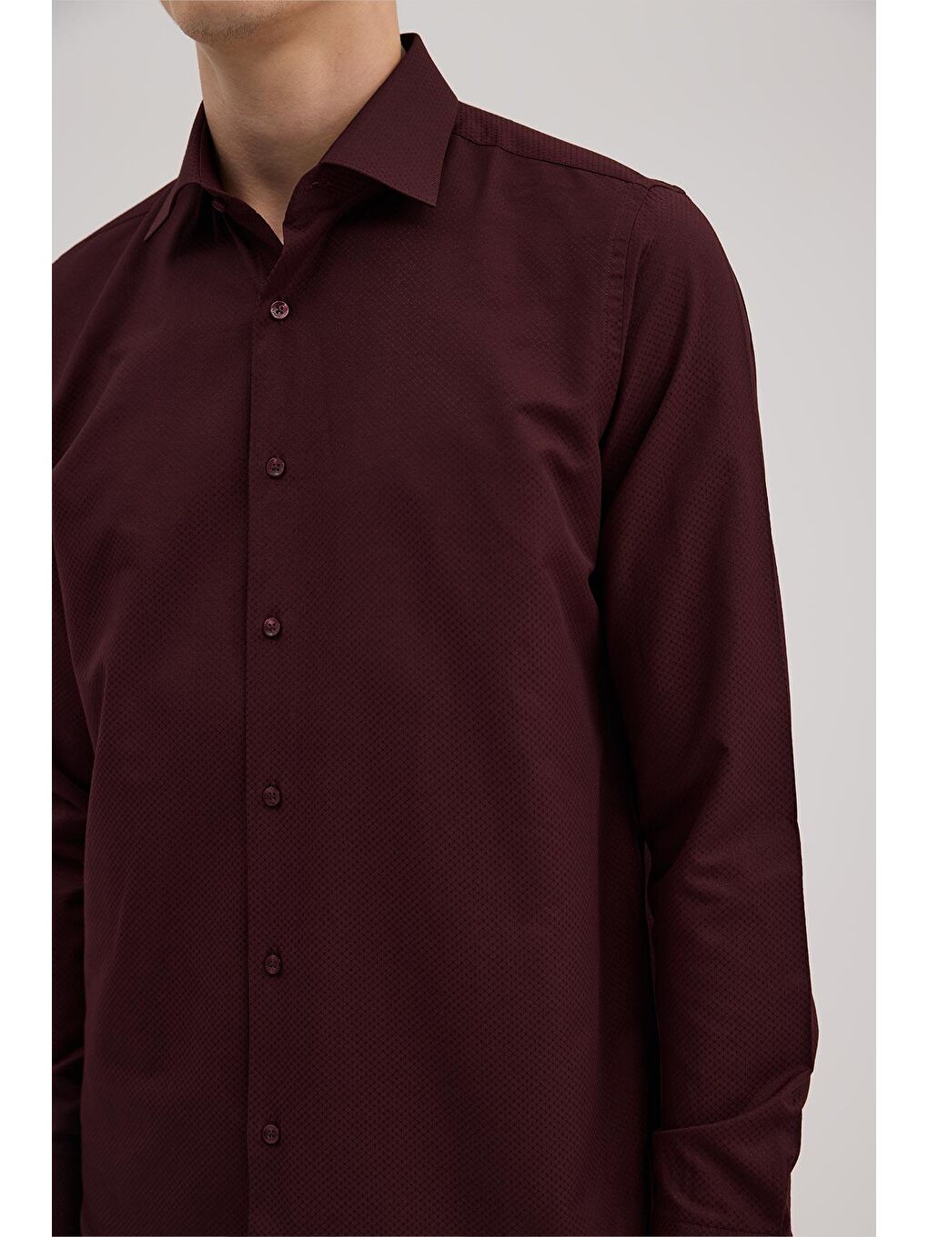 Bordo Comfort Fit Klasik Yaka Pamuk Karışımlı Gömlek-2