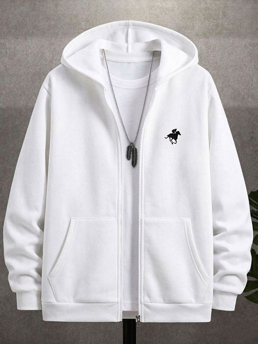 Beyaz Horse Baskılı Hırka