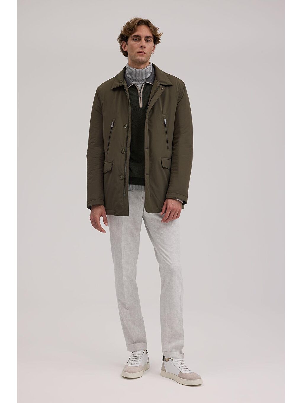 Haki Comfort Fit Bebe Yaka Fermuarlı Mont-1