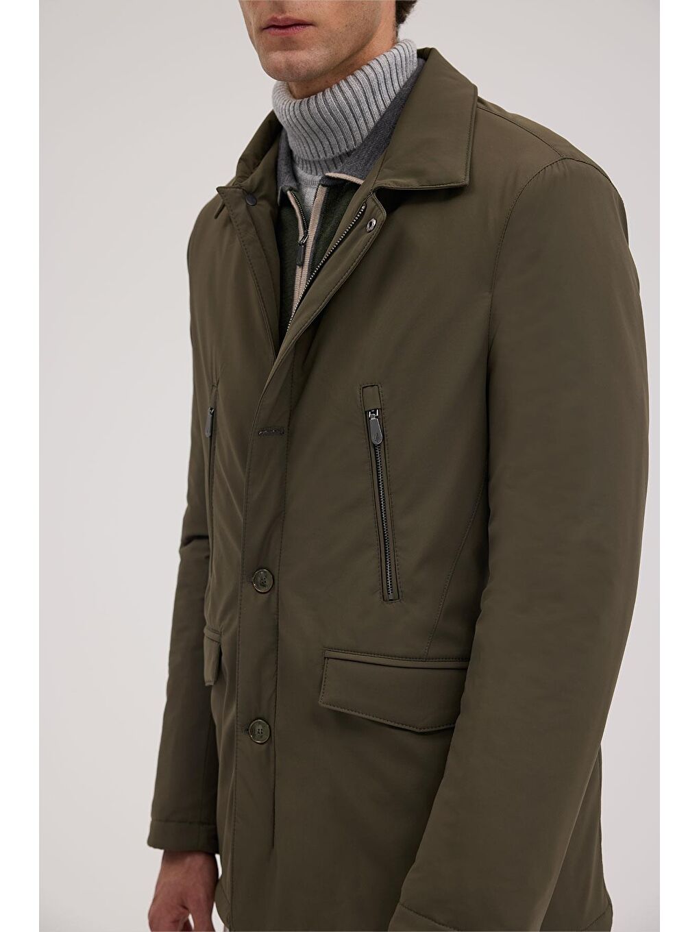 Haki Comfort Fit Bebe Yaka Fermuarlı Mont-2