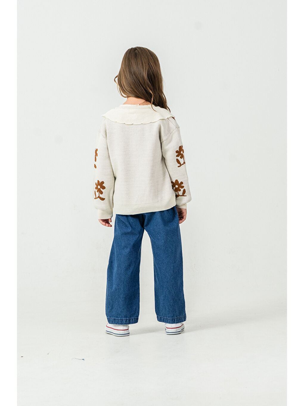 Beyaz Kız Çocuk Triko Hırka-Gömlek-Jean Pantolon 3'lü Takım-3