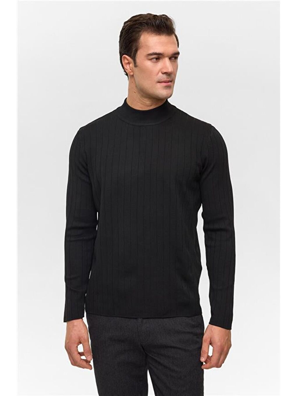 Siyah Regular Desenli Bisiklet Yaka Triko