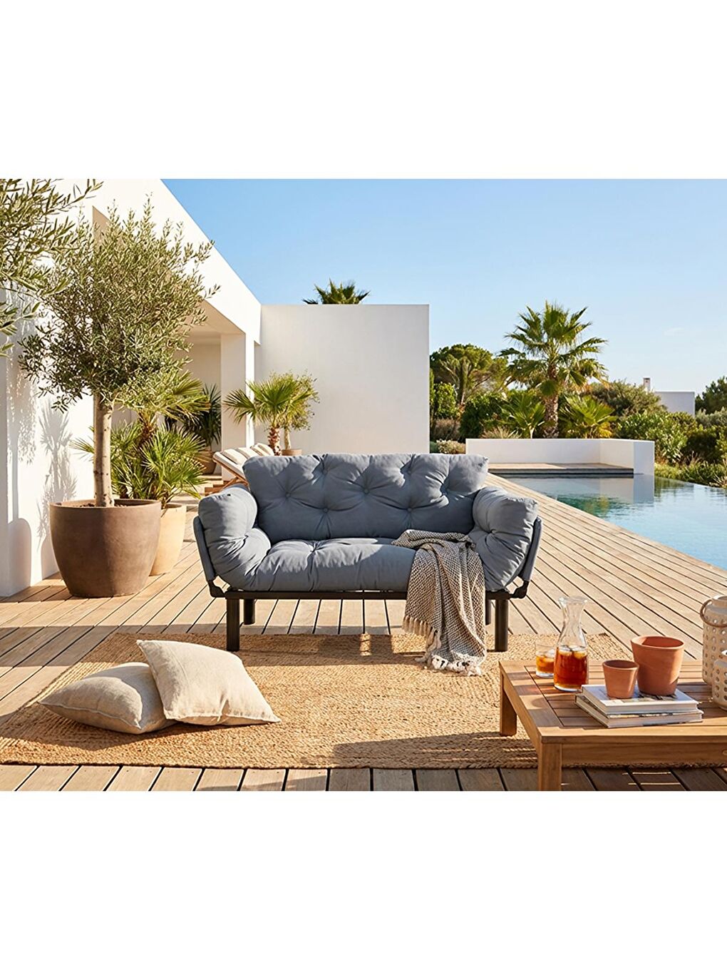Nitta İkili Su Geçirmez Yataklı Bahçe Koltuğu - Gri-Mavi
