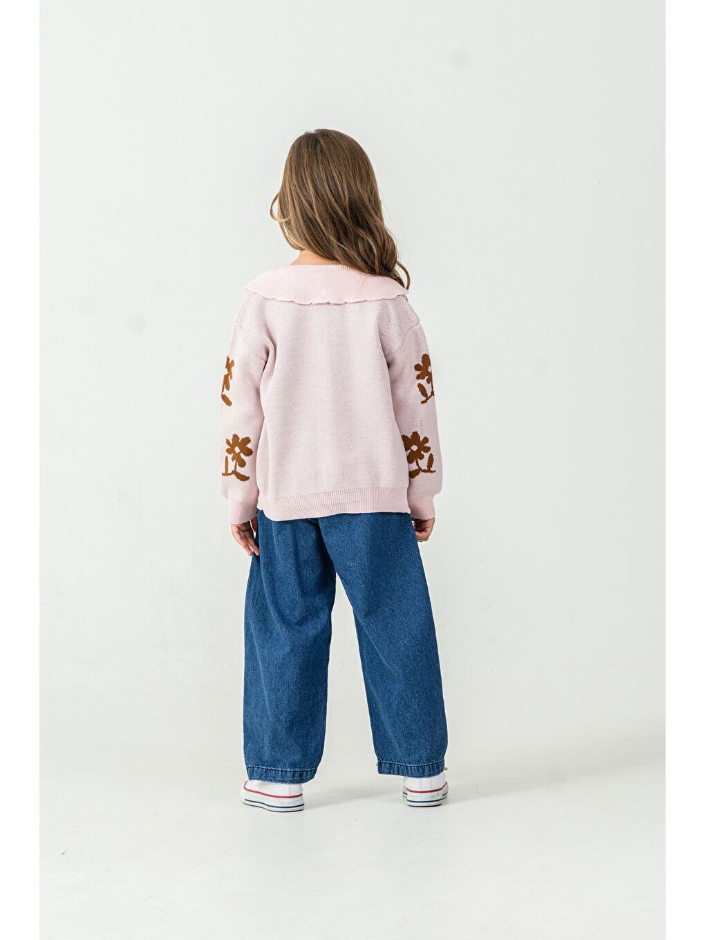 Pembe Kız Çocuk Triko Hırka-Gömlek-Jean Pantolon 3'lü Takım-4