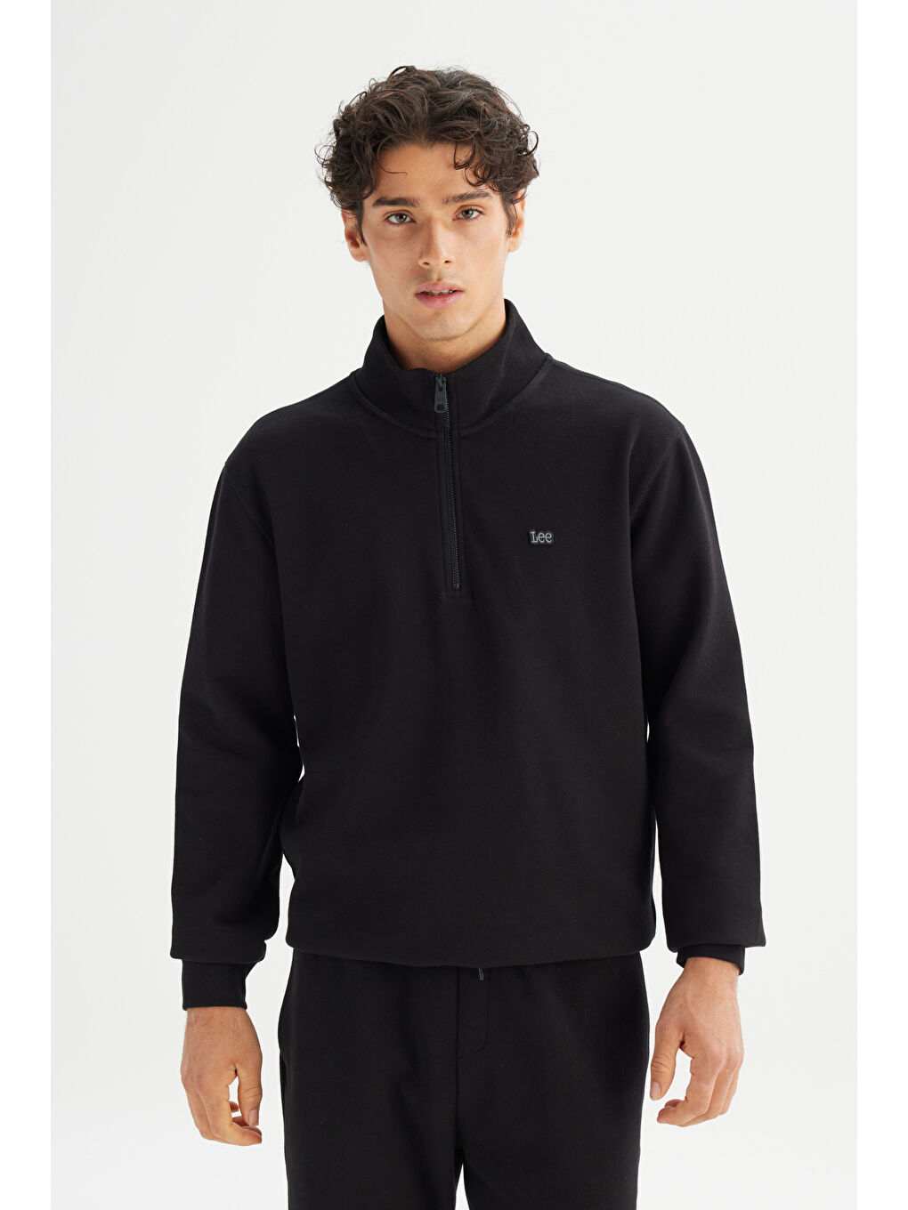 Siyah Regular Fit Kapüşonlu Yarım Fermuarlı Sweatshirt-2