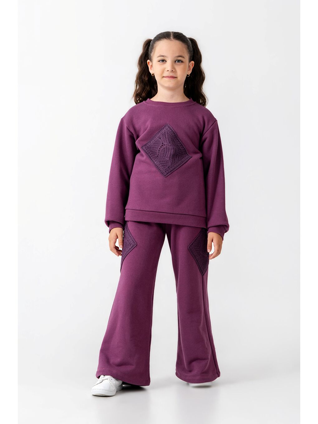 Mor Kız Çocuk Örme İspanyol Paça Eşofman Takımı 6-9 Yaş