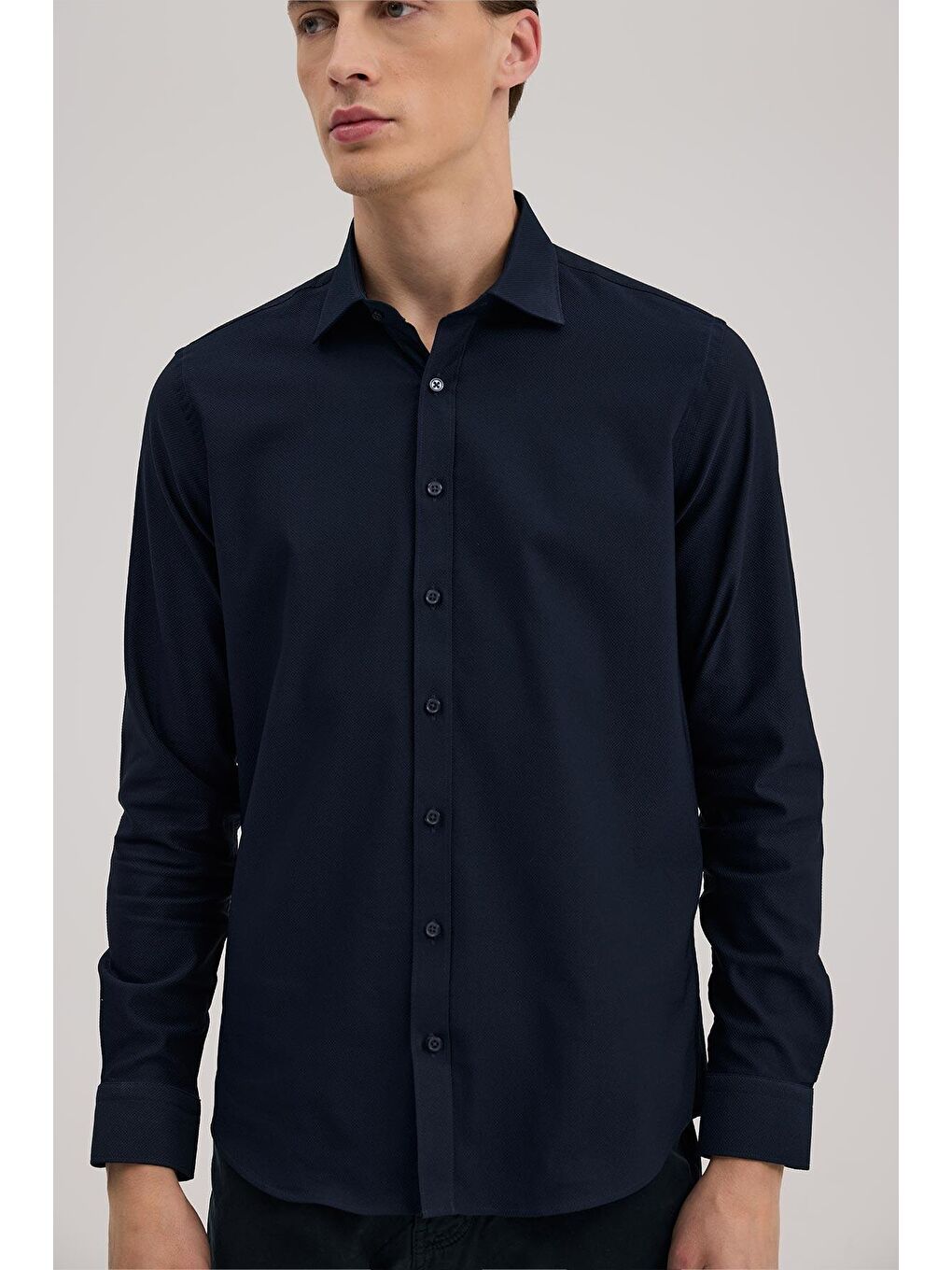 Lacivert Comfort Fit Klasik Yaka Pamuk Karışımlı Gömlek-2