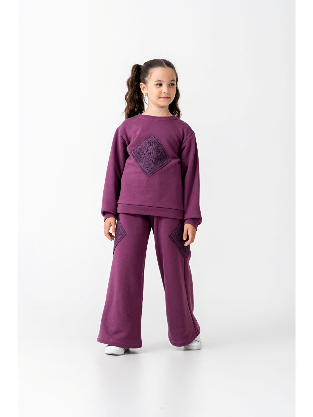 Mor Kız Çocuk Örme İspanyol Paça Eşofman Takımı 6-9 Yaş-1