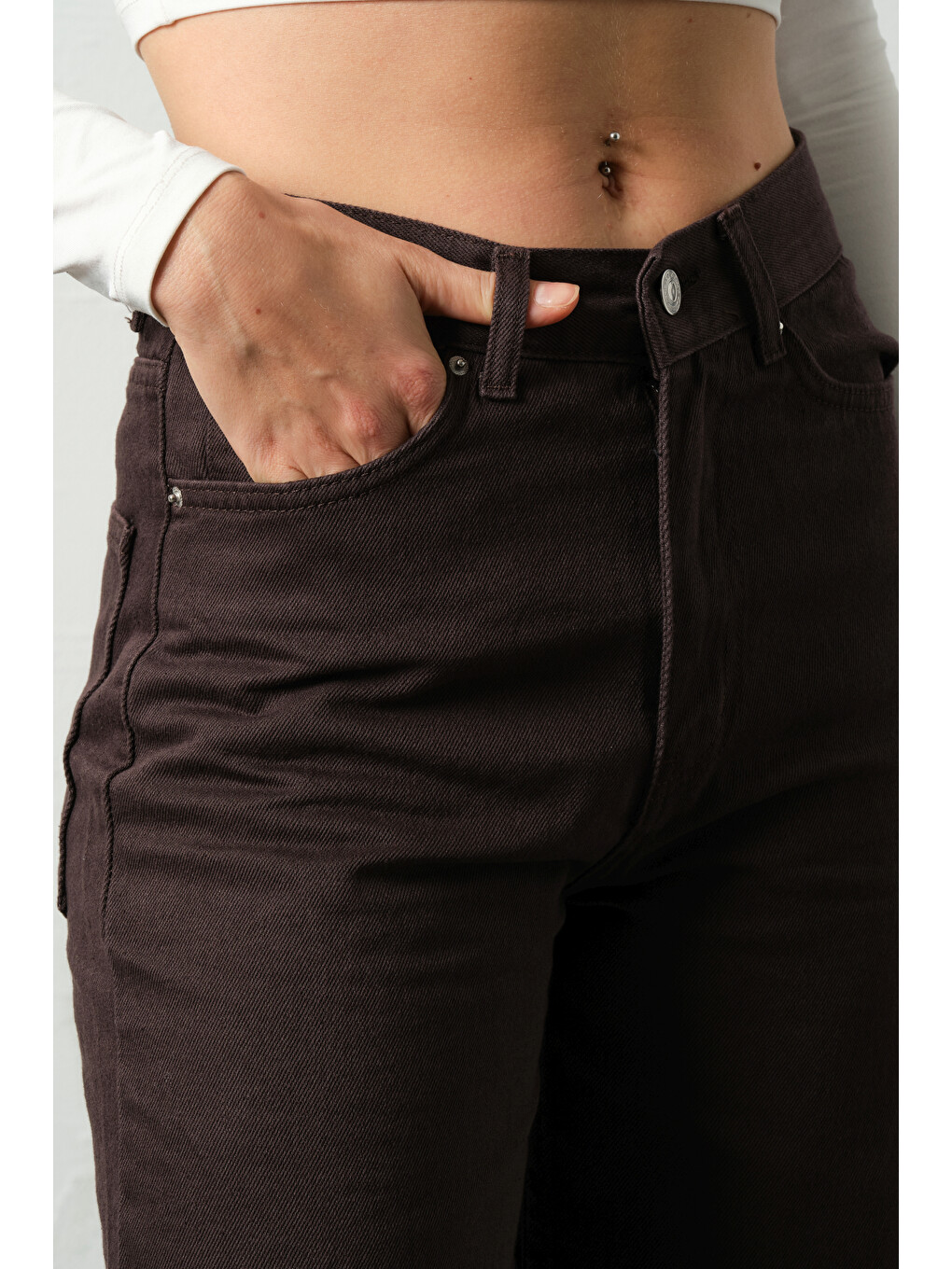 Kahverengi Bol Kesim Ekstra Yüksek Bel Rahat fit Geniş Paça baggy Jean Jean Kadın Pantolon @Crotone-3