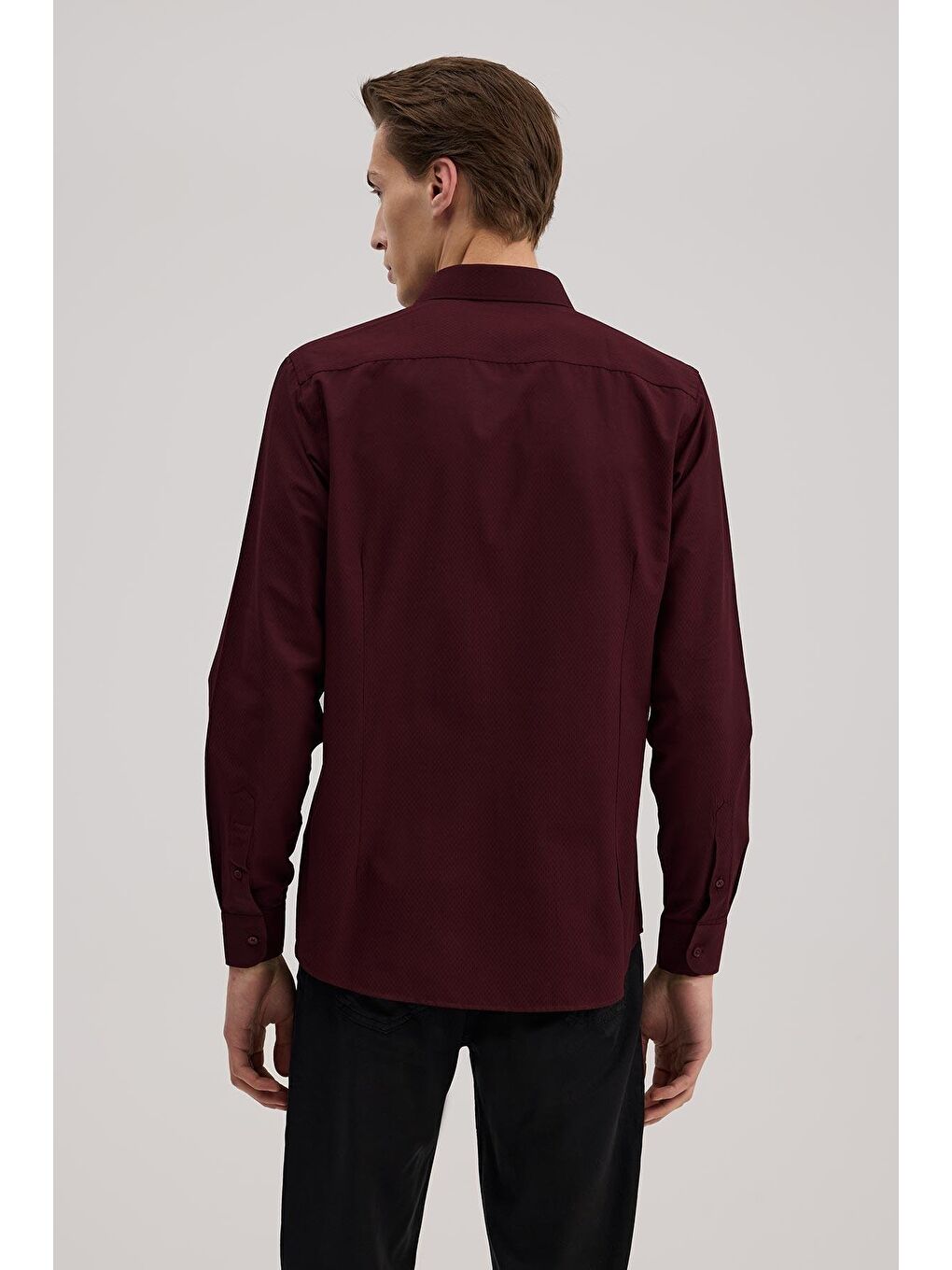 Bordo Comfort Fit Alttan Düğmeli Yaka Desenli Gömlek-3