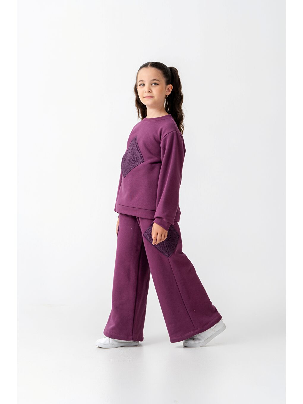 Mor Kız Çocuk Örme İspanyol Paça Eşofman Takımı 6-9 Yaş-2