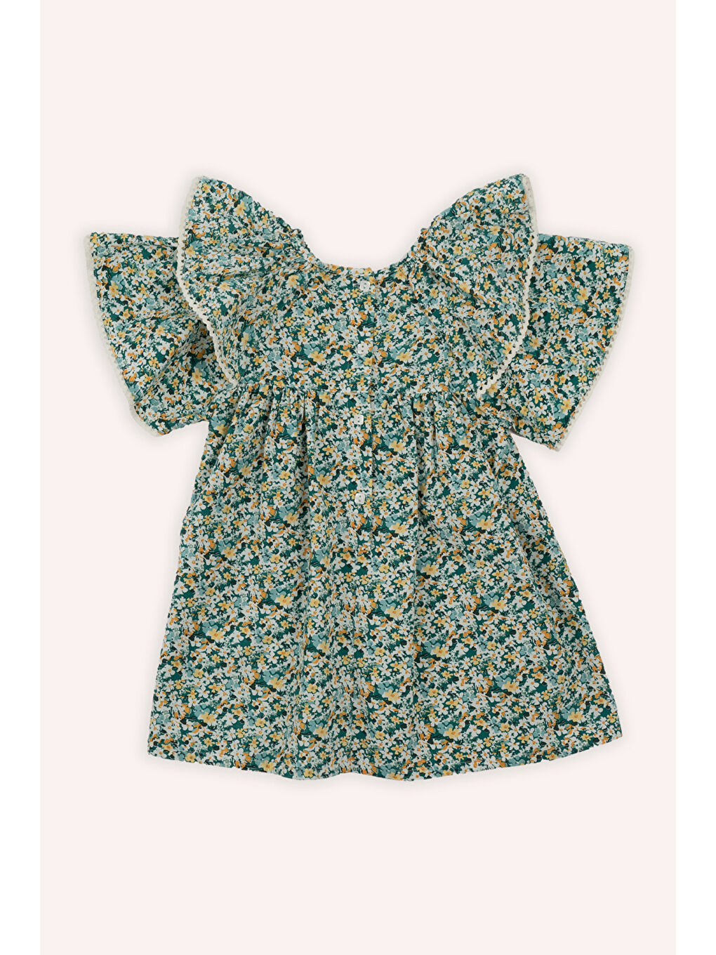 Kız Çocuk Desenli Elbise Yeşil-5