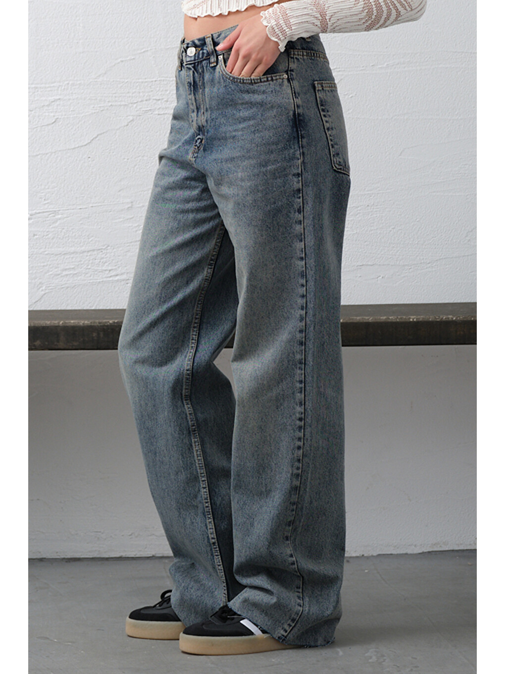 Mavi Bol Kesim Ekstra Yüksek Bel Rahat fit Geniş Paça baggy Jean Jean Kadın Pantolon @Crotone-1