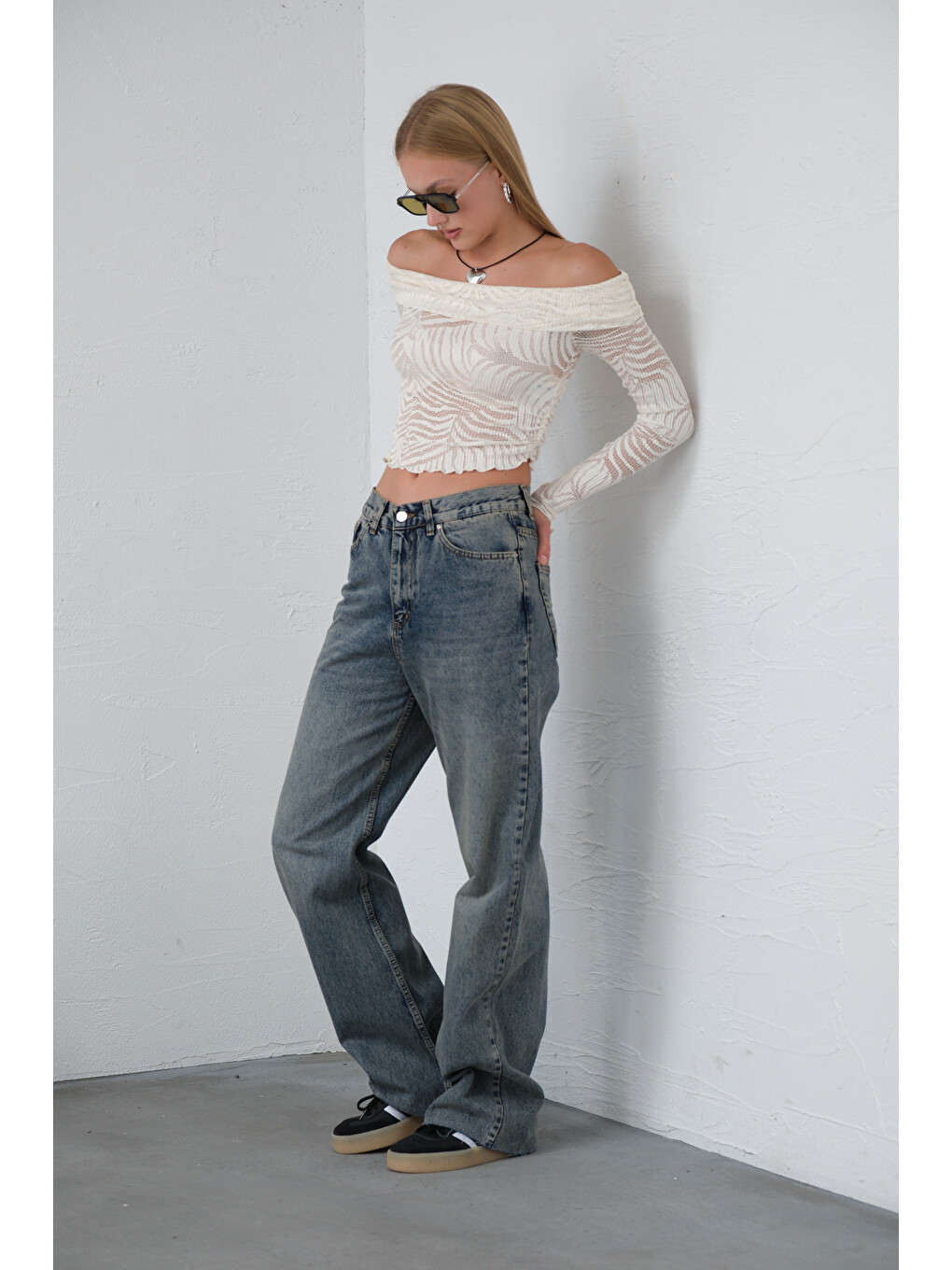 Mavi Bol Kesim Ekstra Yüksek Bel Rahat fit Geniş Paça baggy Jean Jean Kadın Pantolon @Crotone-3