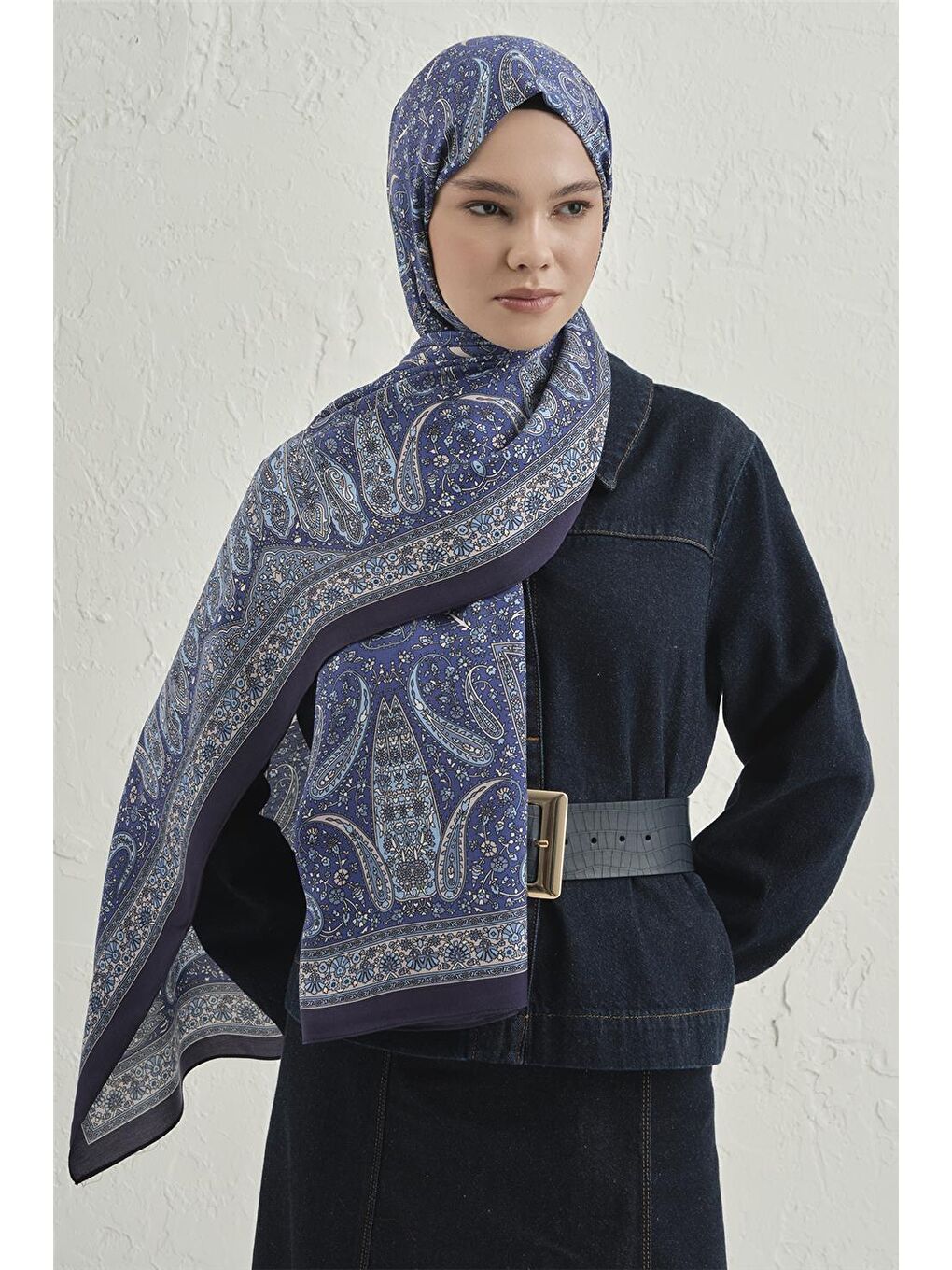 Mavi Premium Pure Etnik Desen Şal 4 03