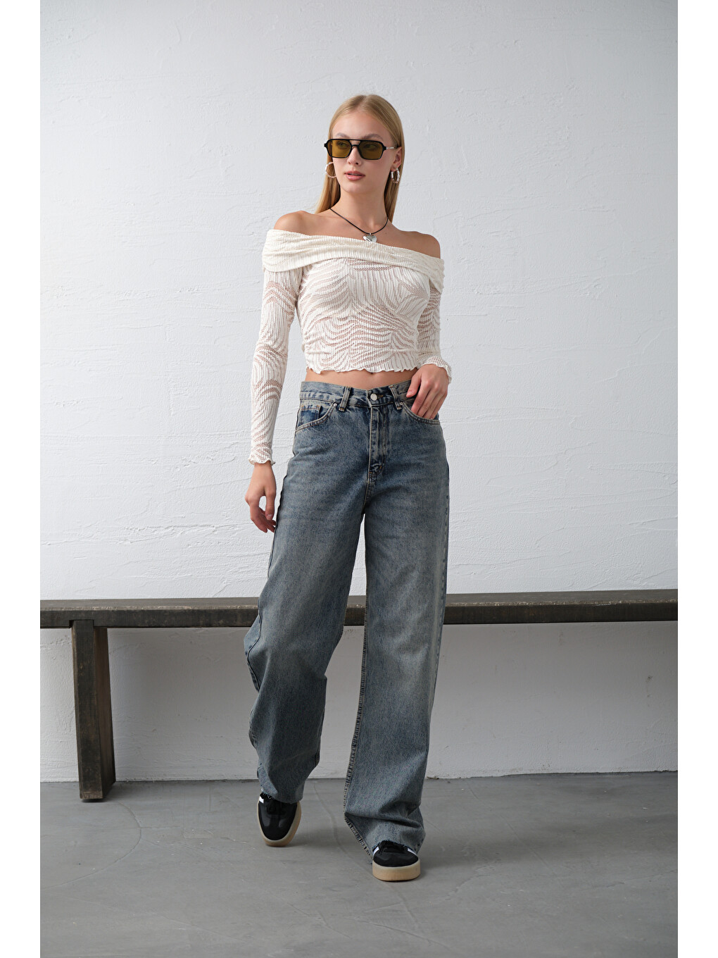 Mavi Bol Kesim Ekstra Yüksek Bel Rahat fit Geniş Paça baggy Jean Jean Kadın Pantolon @Crotone-4