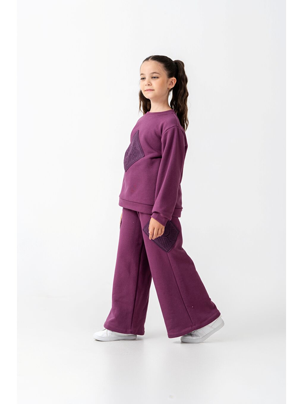 Mor Kız Çocuk Örme İspanyol Paça Eşofman Takımı 6-9 Yaş-3