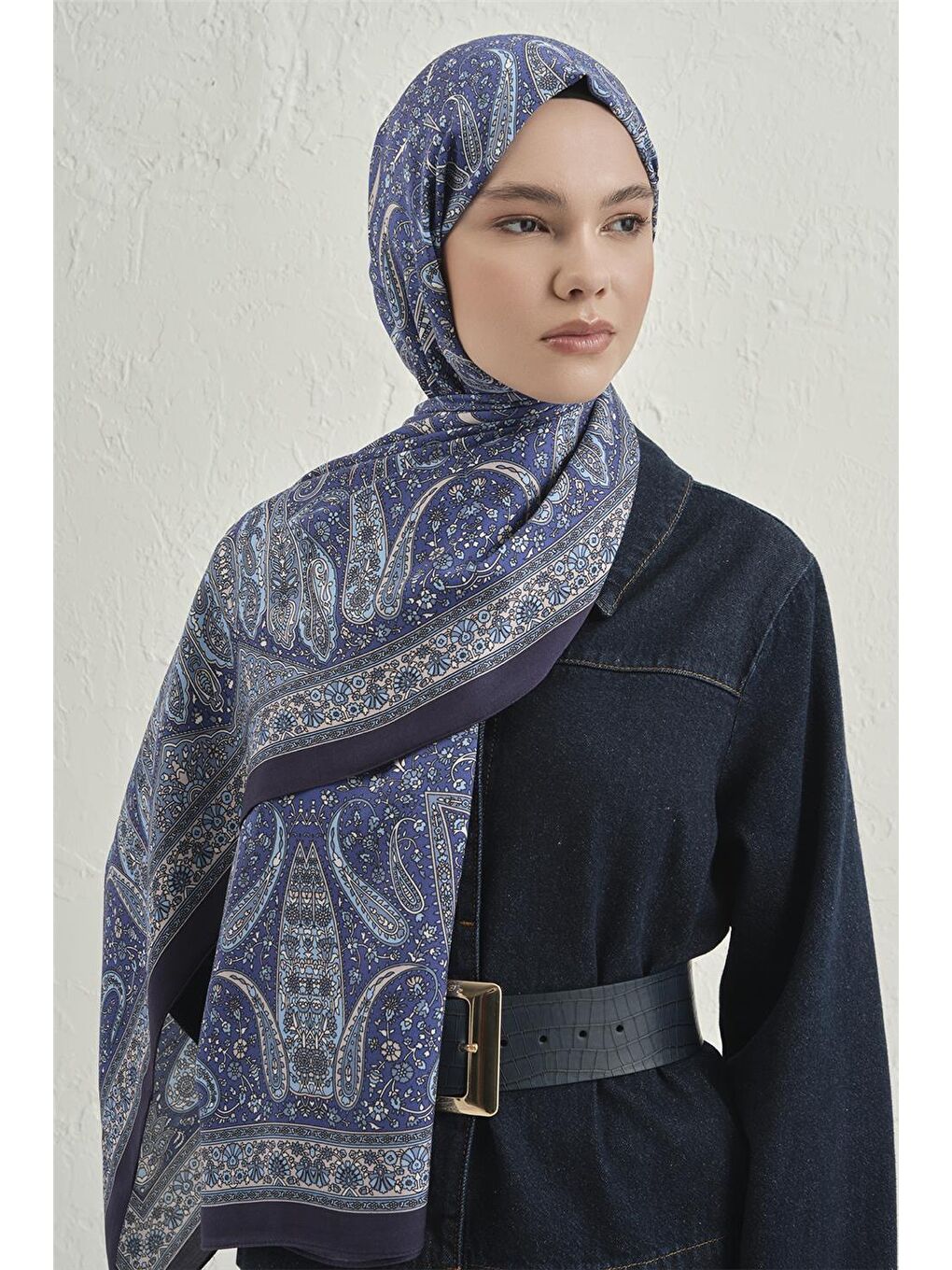 Mavi Premium Pure Etnik Desen Şal 4 03-3
