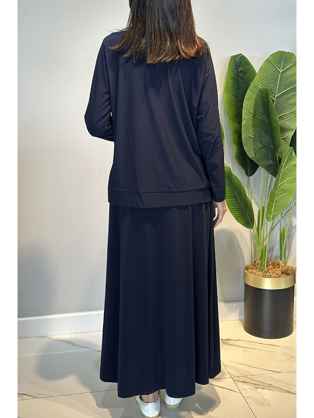 Sandy Kumaş Bluz Çan Etek Takım 0606 Lacivert-2