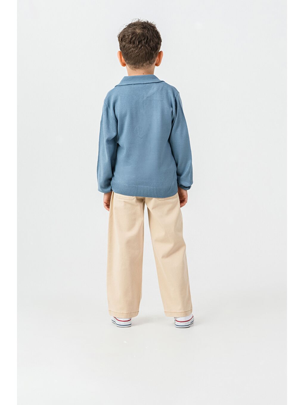 Mavi Erkek Çocuk Triko Polo Yaka Kazak Gabardin Pantalon Alt-Üst Takım-3
