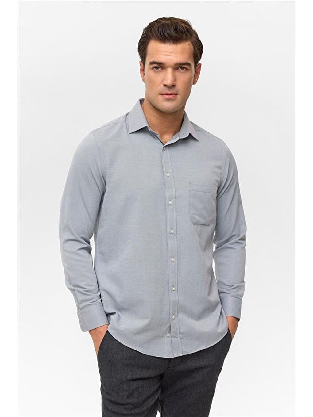 Lacivert Regular Desenli Klasik Yaka Gömlek