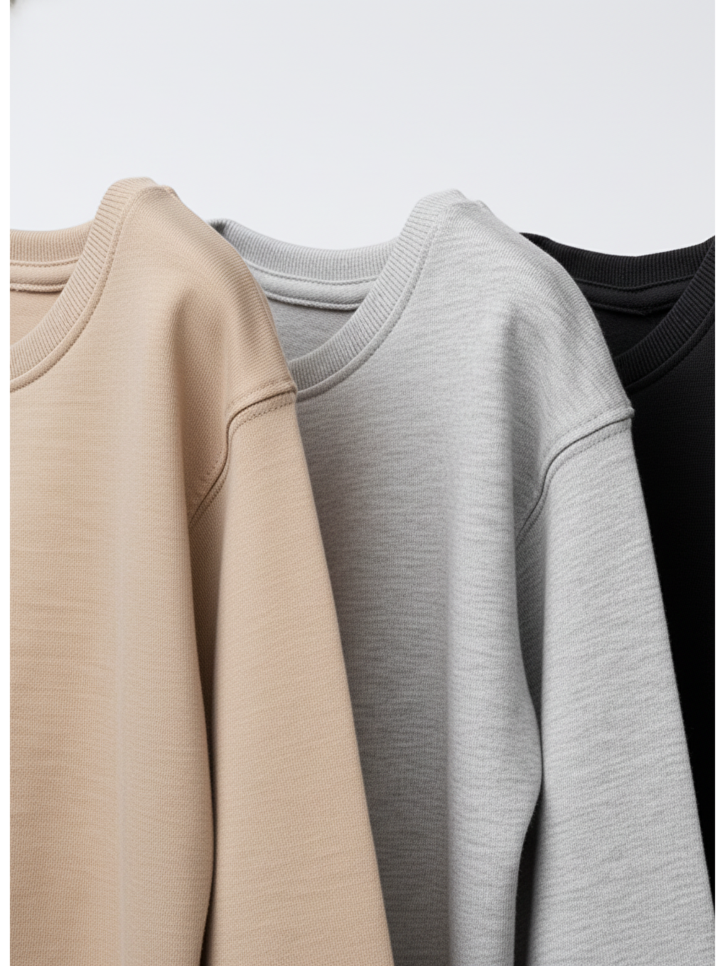 Karışık Unisex Çocuk Pamuklu 3'Lü Uzun Kollu Tişört Seti – Bej, Gri Melanj, Siyah-1