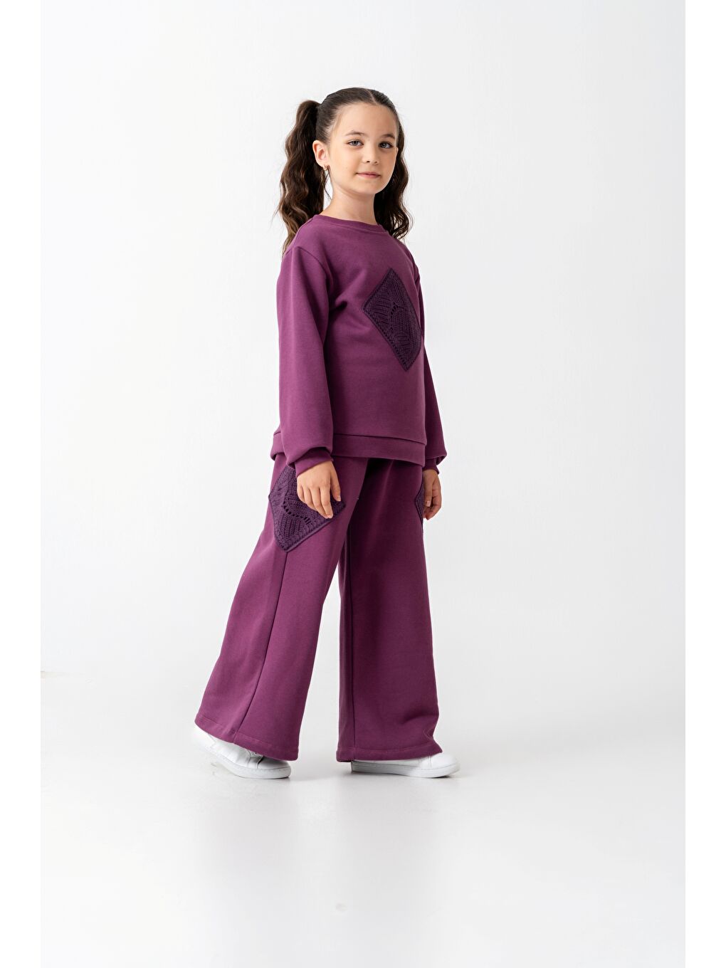 Mor Kız Çocuk Örme İspanyol Paça Eşofman Takımı 6-9 Yaş-4
