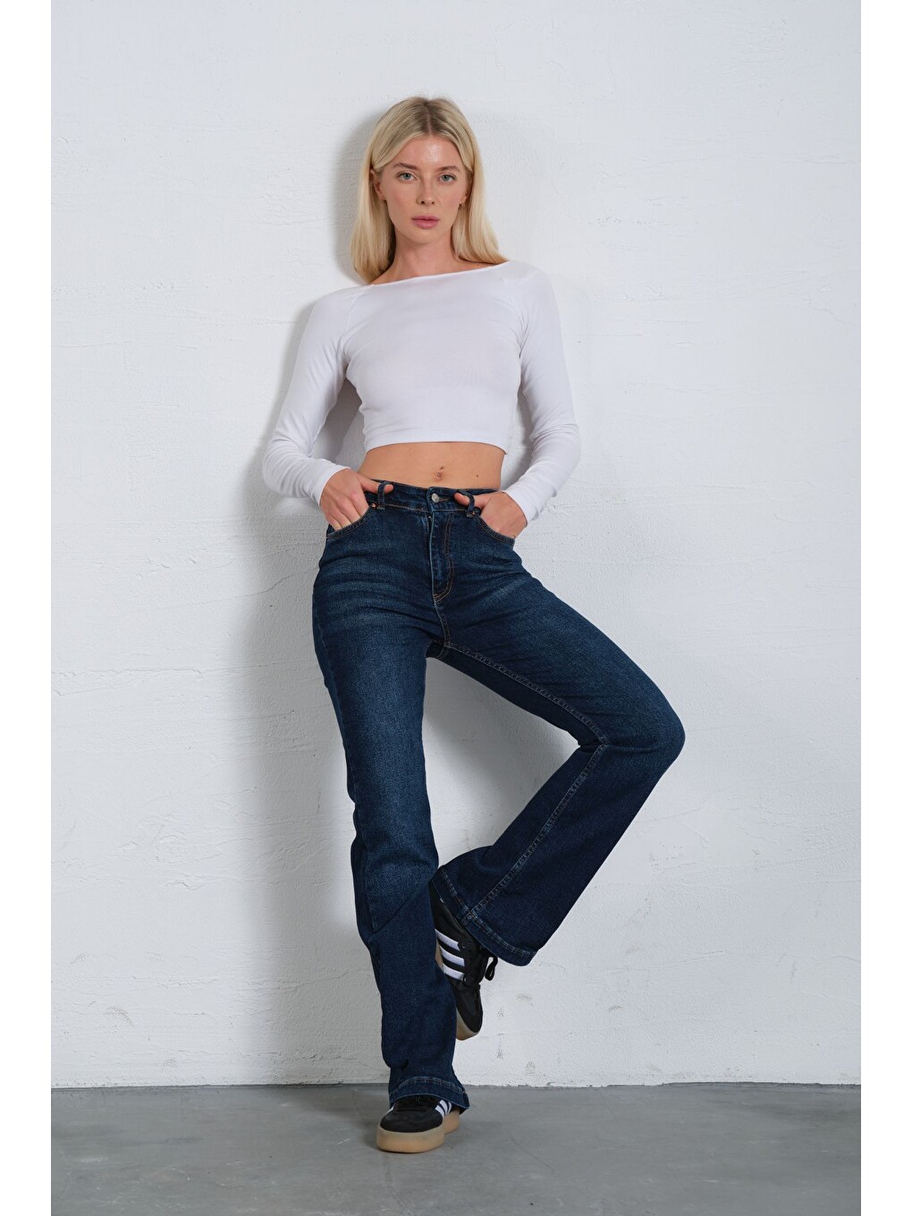Mavi Yüksek bel kot, ispanyol paça esnek denim kumaş kadın fit and Flare jean pantolon @flares