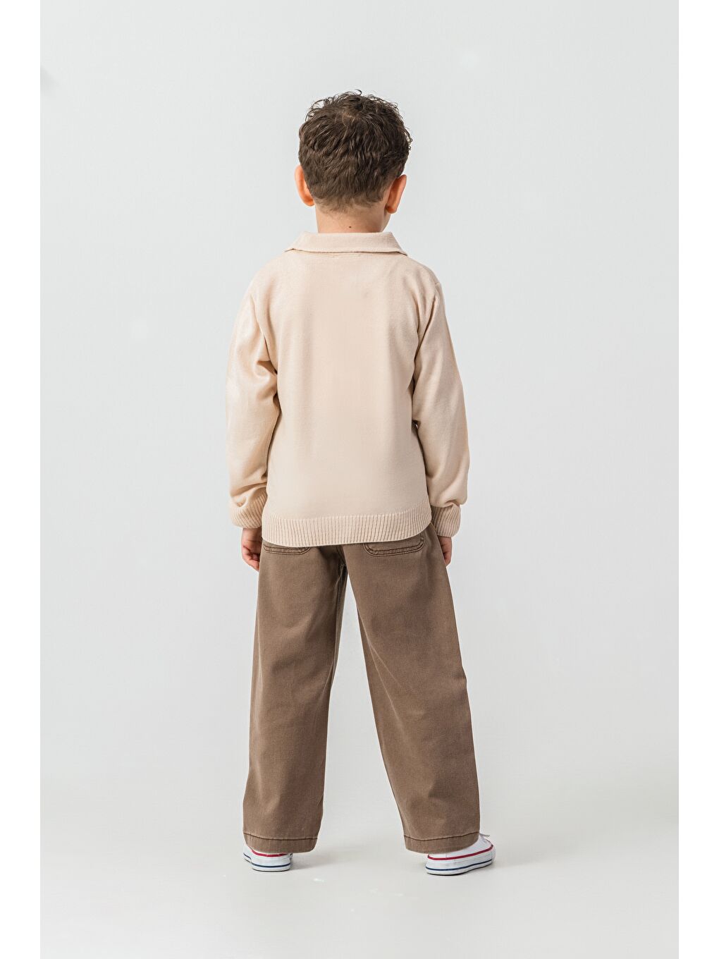 Kahverengi Erkek Çocuk Triko Polo Yaka Kazak Gabardin Pantalon Alt-Üst Takım-3