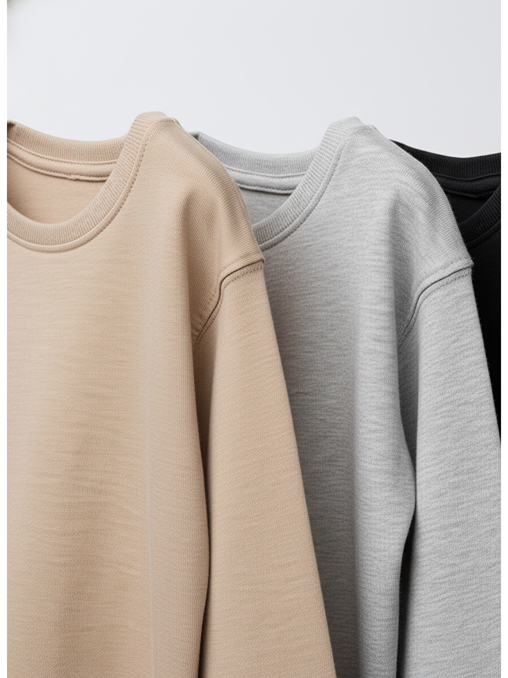 Karışık Unisex Çocuk Pamuklu 3'Lü Uzun Kollu Tişört Seti – Bej, Gri Melanj, Siyah-2