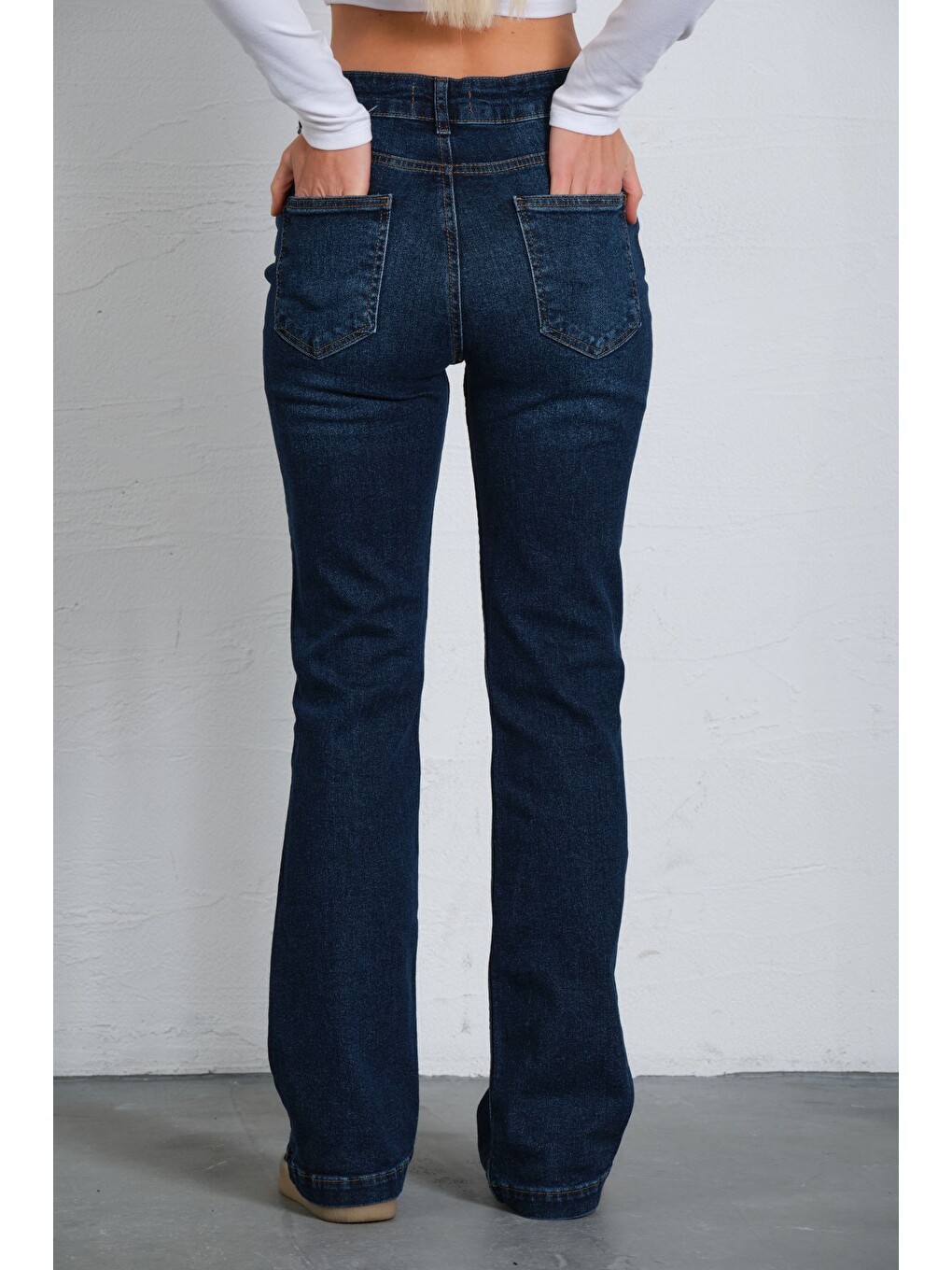 Mavi Yüksek bel kot, ispanyol paça esnek denim kumaş kadın fit and Flare jean pantolon @flares-5