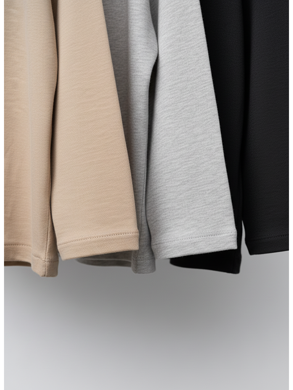 Karışık Unisex Çocuk Pamuklu 3'Lü Uzun Kollu Tişört Seti – Bej, Gri Melanj, Siyah-3