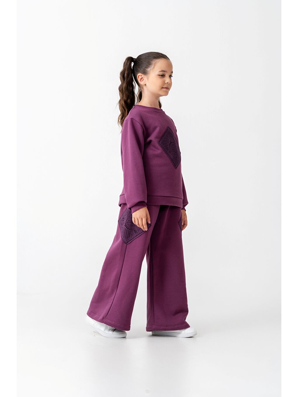 Mor Kız Çocuk Örme İspanyol Paça Eşofman Takımı 6-9 Yaş-5